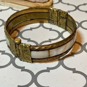 Vintage hinged brass and mother of pearl bracelet